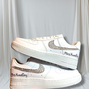Wedding Shoes For Bride, Bridal Sneakers Personalized, Nike Air Force 1 Wedding Sneaker, Rhinestone Crystals Shoes, Personalized Bridal Gift