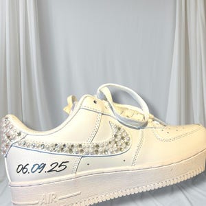 Wedding Shoes For Bride, Bridal Sneakers Personalized, Nike Air Force 1 Wedding Sneaker, Rhinestone Crystals Shoes, Personalized Bridal Gift