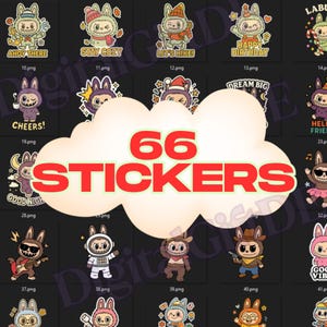 66 Labubu Sticker PNG Cartoon Bundle Trumbler Digital Labubu Clipart