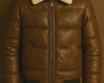 Chaqueta bomber de piel de oveja: abrigo de invierno estilo aviador vintage