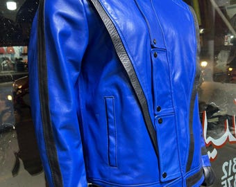 【美品】春色ネイビー　TRICK or TREAT レザージャケット　M Michael Jackson Thriller Jacket – 80s Blue Vegan Leather Costume