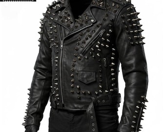 Black Spiked Leather Biker Jacket Unisex – Punk Gothic Studded Motorcycle Jacket for Men & Women