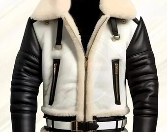 Men’s Aviator Leather Jacket – Shearling B3 Bomber Coat, Warm Winter Flight Jacket