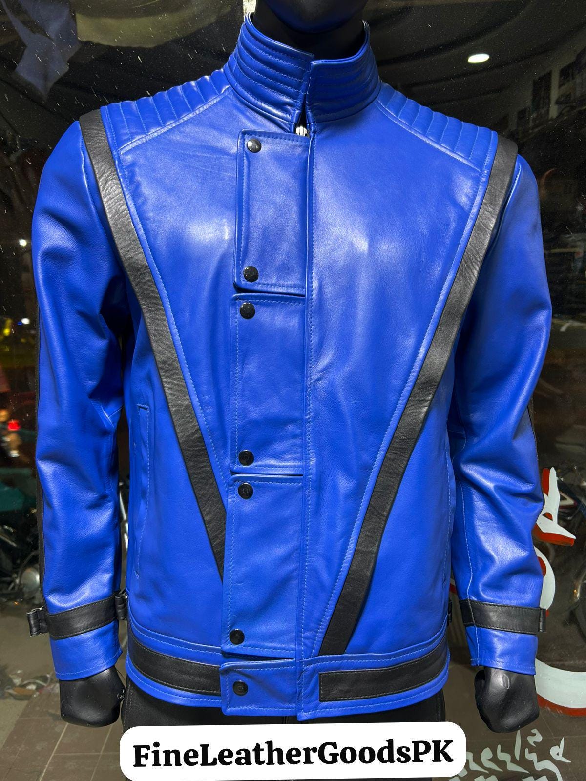 Michael Jackson Thriller Jacket – 80s Blue Vegan Leather Costume