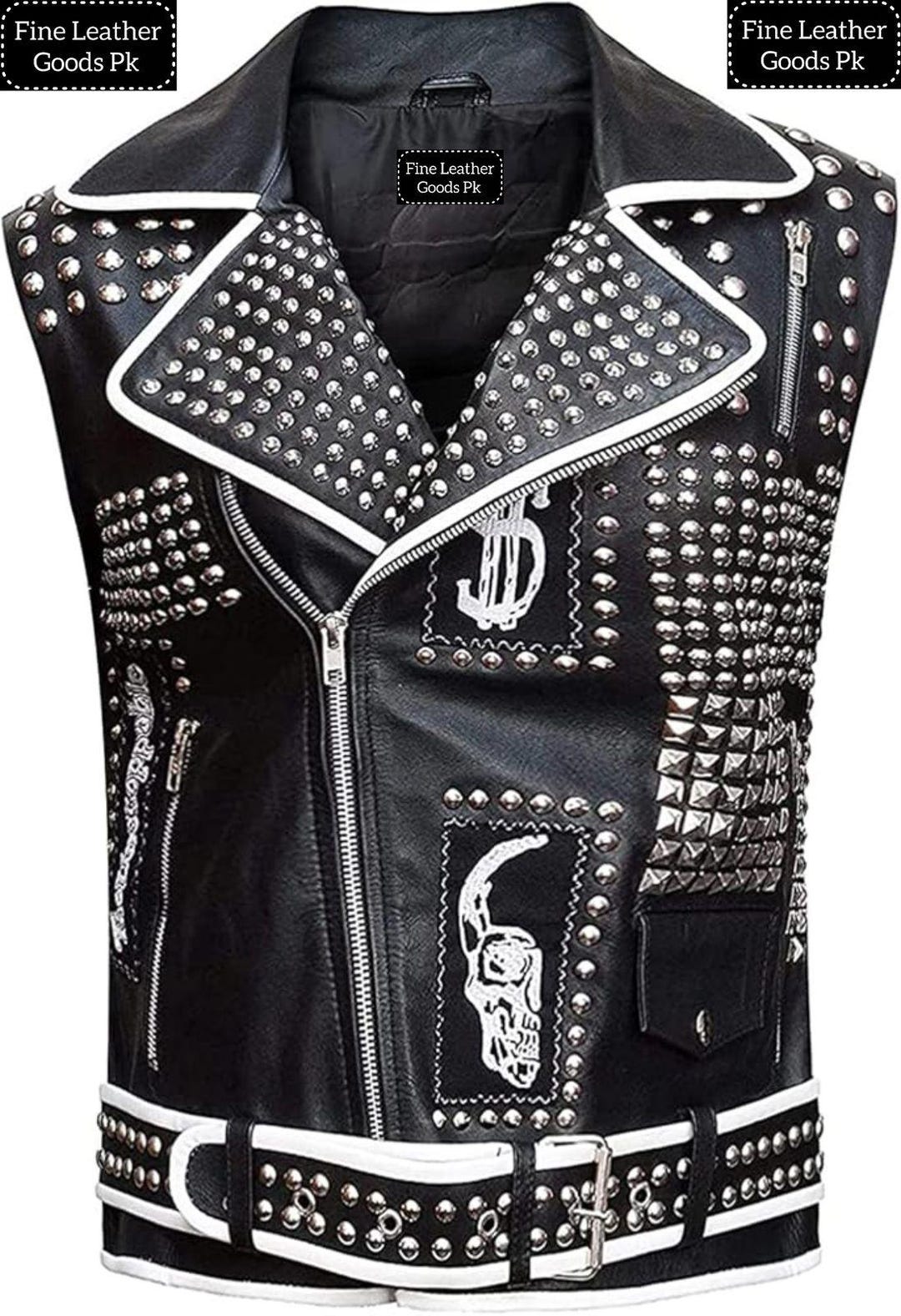 Black Studded Leather Vest – Punk Rock Biker Waistcoat, Handmade Gothic ...