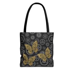 Steampunk Butterfly Gear Tote Bag: Eco-Friendly Stylish Design