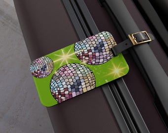 Etykieta na bagaż Disco Ball: Jasny akrylowy dodatek podróżny