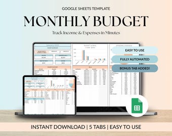 Monthly Budget Template Simple Budget Planner Spreadsheet Google Sheets Editable Personal Finance Tracker Income & Expense Sheet