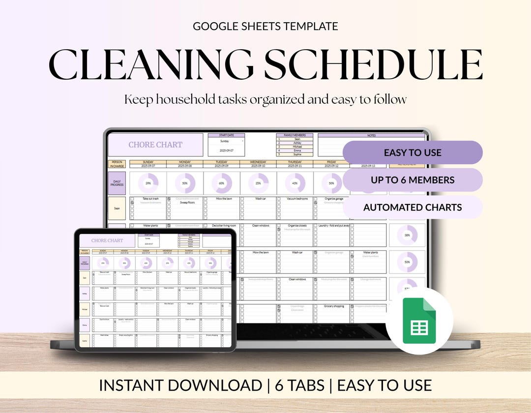 Family Cleaning Schedule Google Sheets Template Weekly Cleaning Planner ...