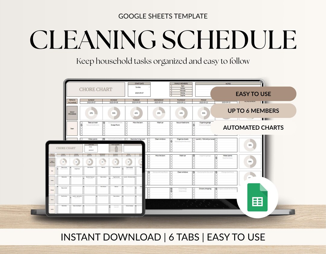 Weekly Cleaning Schedule Google Sheets Template Household Planner Daily ...