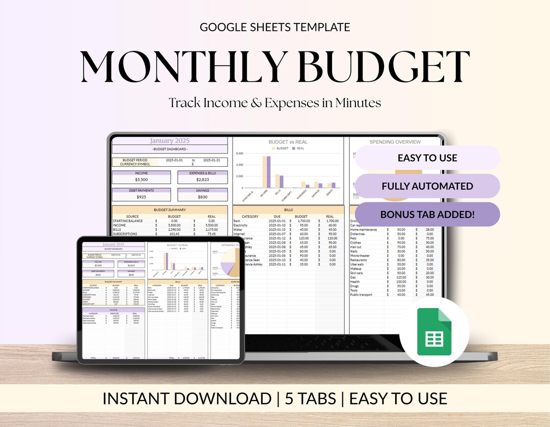 Monthly Budget Spreadsheet Google Sheets Template Simple Budget Planner ...