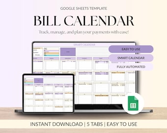 Calendario de seguimiento de facturas, Planificador inteligente, Hojas de cálculo de Google, Cheque de pago, Facturas, Calendario, Seguimiento de pagos para parejas