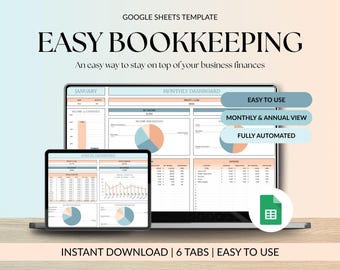 Buchhaltungs-Spreadsheet für Small BusinessFinance Template Easy Income and Expense Tracker Steuerplaner Gewinn- und Verlustrechnung Google Sheets