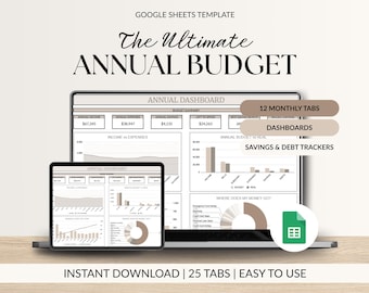 Ultimate Annual Budget Spreadsheet Google Sheets Template Yearly Monthly Weekly Budget Planner Finance Tracker Personal Money Management