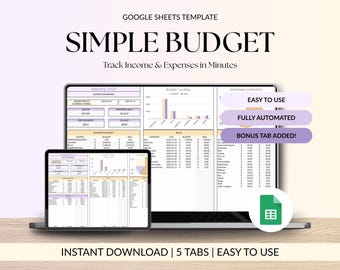 Maandelijkse budgetplanner Eenvoudige budgetspreadsheet Google Spreadsheets-sjabloon Bewerkbare financiële tracker Persoonlijke uitgaven en inkomenstracker