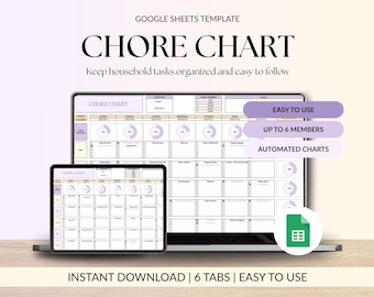 Chore Chart For Kids And Family Google Sheets Template Weekly Cleaning Planner Daily Chore Chart Printable Household Task Tracker