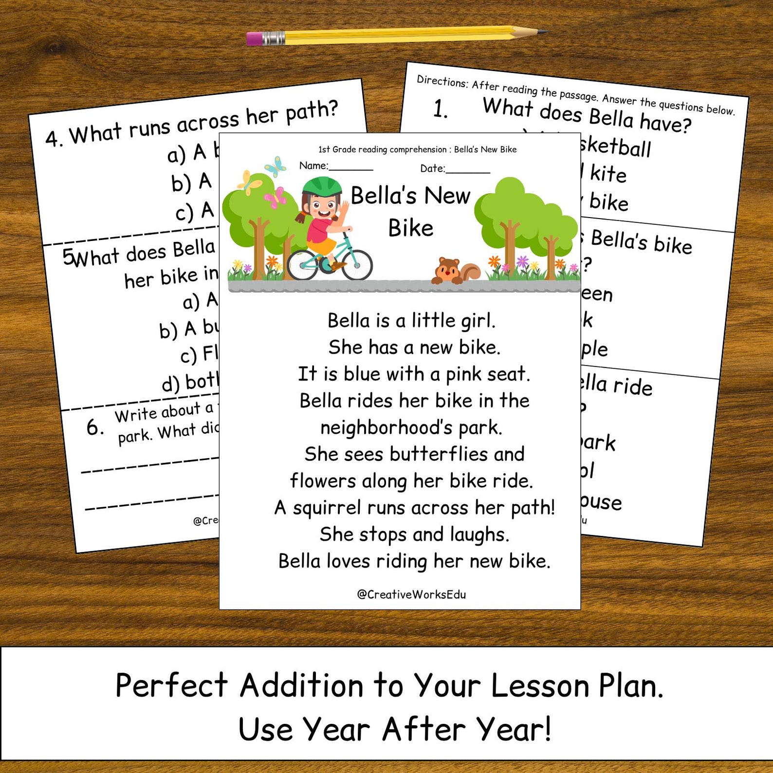 1st Grade Reading Comprehension Worksheet Bella’s New Bike Printable ...