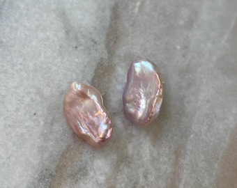 Pink Lilac Baroque Pearl Stud Earrings: Iridescent Sterling Silver