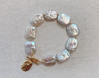 Baroque Pearl Bracelet: Chunky Gold Charm, Handmade Statement Jewelry