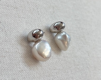 Baroque Pearl Stud Earrings: Handmade Sterling Silver Minimalist Jewelry