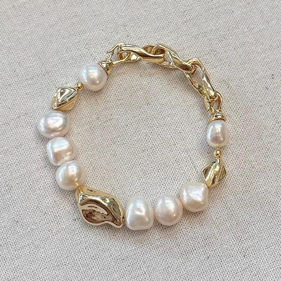 Baroque Pearl Gold Bracelet: Sculptural Handmade Statement Jewelry