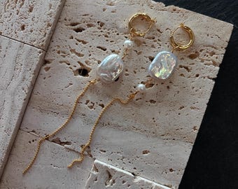 Handmade 18K Gold Plated Baroque Pearl Drop Earrings