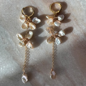 Dangle Earrings Handmade Freshwater Keshi Pearl Cluster Earrings Gold Chain Drop Design Earring Lightweight Elegant Wedding Gift For Her