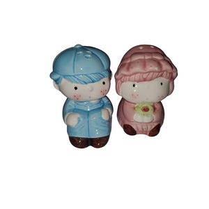 Pink and blue vintage kid salt and pepper set