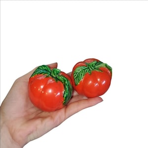 Plump red vintage tomato salt and pepper set