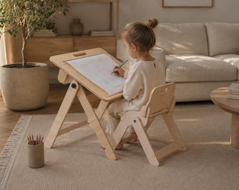 Montessori-Inspired Wooden Kids Art & Activity Table | Foldable Baltic Birch Plywood Design