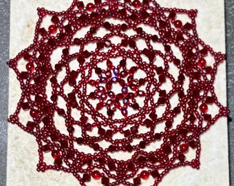 Handmade Beaded Kippah, Yarmulke for Women, Red with Siam Red, Elegant Gift for Her