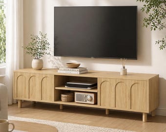 Modern TV Cabinet with Sliding Doors, Large Storage, and Room for TVs Up to 70 Inches