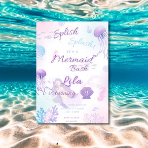 Mermaid Birthday Party Invitation Editable Template | Under the Sea Girl Birthday Invite | Digital Instant Download | Ocean Theme Party
