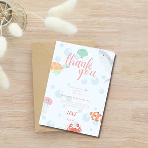 One-der the Sea Thank You Tag – Under the Sea Birthday Party Favor Tags – 1st Birthday Printable Ocean Theme – Editable Instant Download
