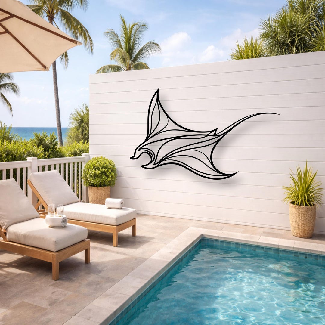 Manta Ray Metal Wall Art SVG DXF | Coastal Ocean Decor | Laser Cut File ...