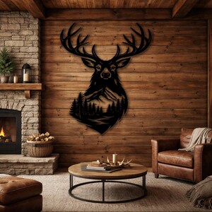 Buck Head Art | Forest Mountain Scene | Deer Panel DXF | Cabin Decor