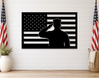 Patriotic laser cut wall art, American flag DXF file, military salute design