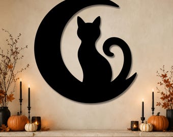 Black Cat Moon Halloween DXF, Laser Cut Sign File, CNC Plasma Metal Wall Art