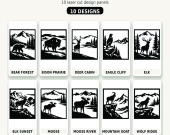 Wildlife Laser Cut File Bundle, Forest Animals, Mountain Scene SVG (10 Designs)