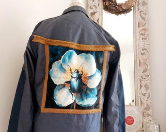 Upcycled French work/chore jacket, unique model, handmade in Bordeaux - France