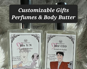 Make Your Own Perfume & Body Butter. Customizable Scent Combinations, Personalized Labels. Holiday Gifts, Valentines, Christmas, Birthday