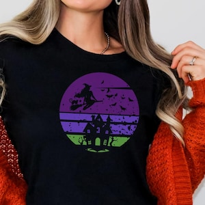 Halloween Witch Shirt: Flying Broom & Cat - Unisex Tee