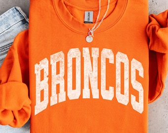 Broncos Sweatshirt Distressed Print  : Unisex Football  Crewneck