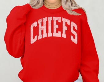 Distressed Chiefs Sweatshirt: Unisex Football Crewneck