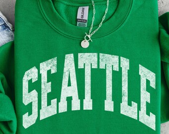 Seattle Sweatshirt Distressed Print Sweatshirt: Vintage Football Crewneck