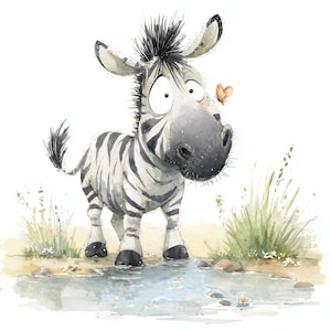 10 Whimsical Watercolor Zebras Clipart, High Quality JPGs, Commercial Use, Junk Journal, Scrapbooking, Instant Download, Paper Crafts