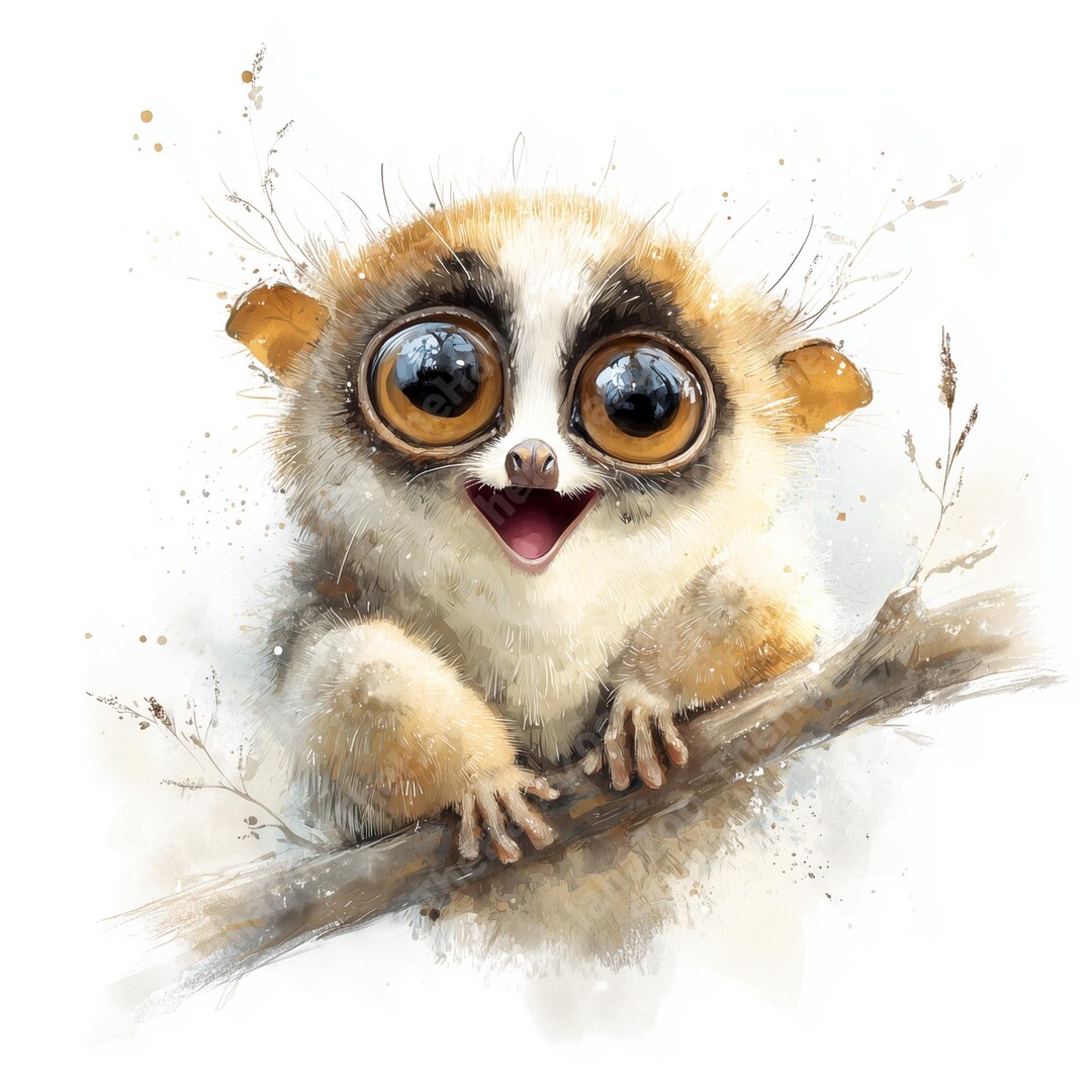 Loris Smiling 10 Watercolor Funny Slow Loris Clipart Bundle, Commercial Use (instant ...