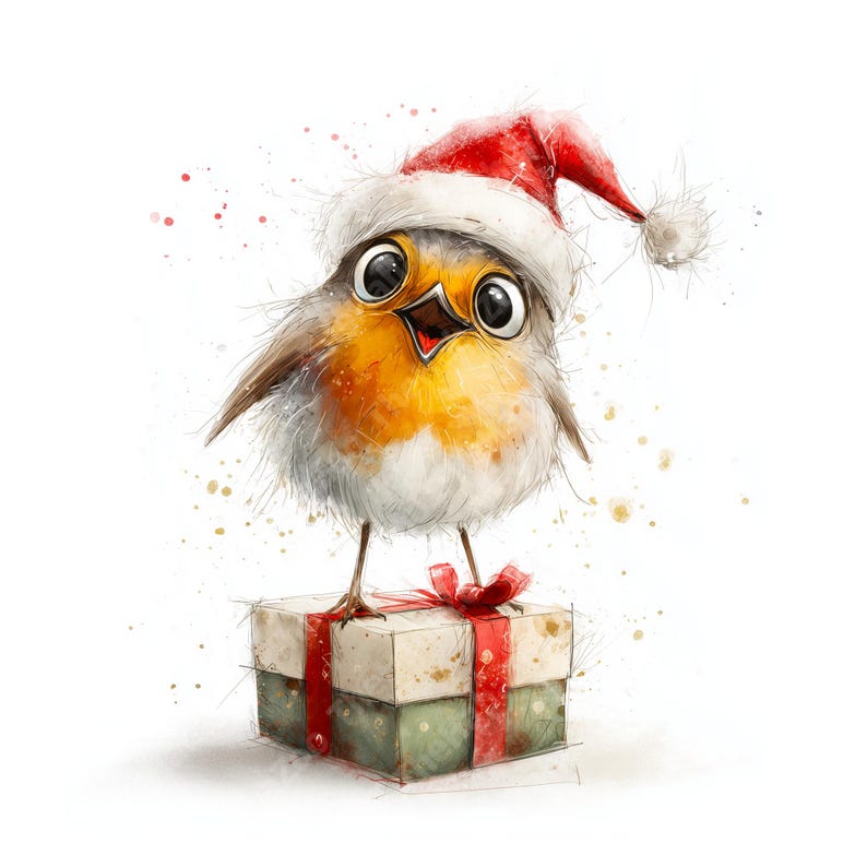 Whimsy Robin 10 Whimsical Christmas Robin Watercolor Clipart, Commercial Use ...