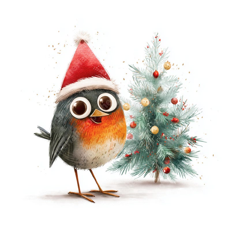 Whimsy Robin 10 Whimsical Christmas Robin Watercolor Clipart, Commercial Use ...