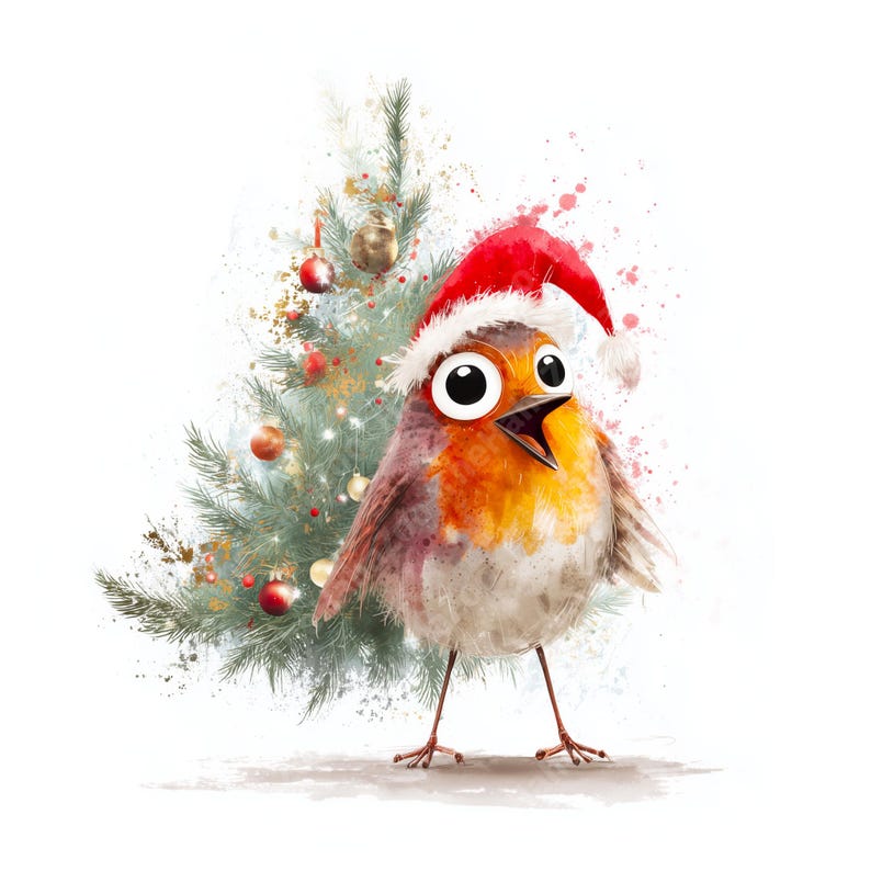 Whimsy Robin 10 Whimsical Christmas Robin Watercolor Clipart, Commercial Use ...